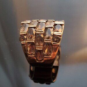 Smokey quartz-colored ring with gold tone, 925 Seta, size 8 band